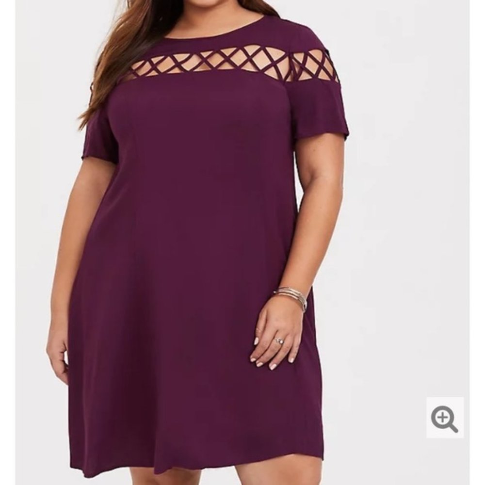 torrid | Purple Lattice Challis Trapeze Dress - Size 0x